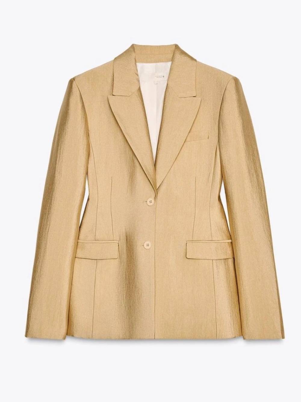 Zara NWT 2 piece SET ZW collection Gold cinch waist structured blazer & pants - Picture 2 of 15